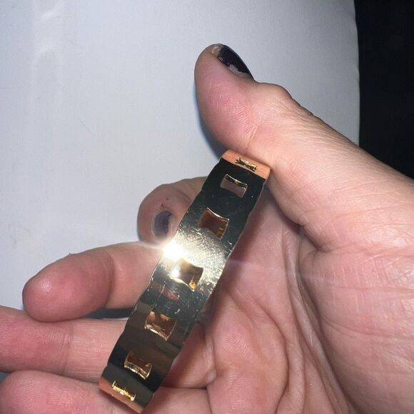 Gold Tone Large “Filmstrip” Cut Hoop Earrings - Picture 4 of 7